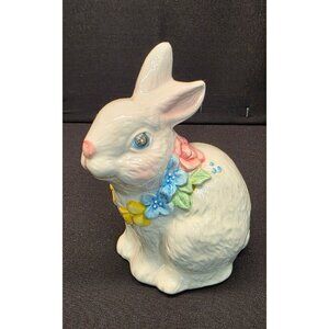 Vintage Easter Bunny Rabbit w/ Flowers Figurine Spring Holiday Decor Taiwan